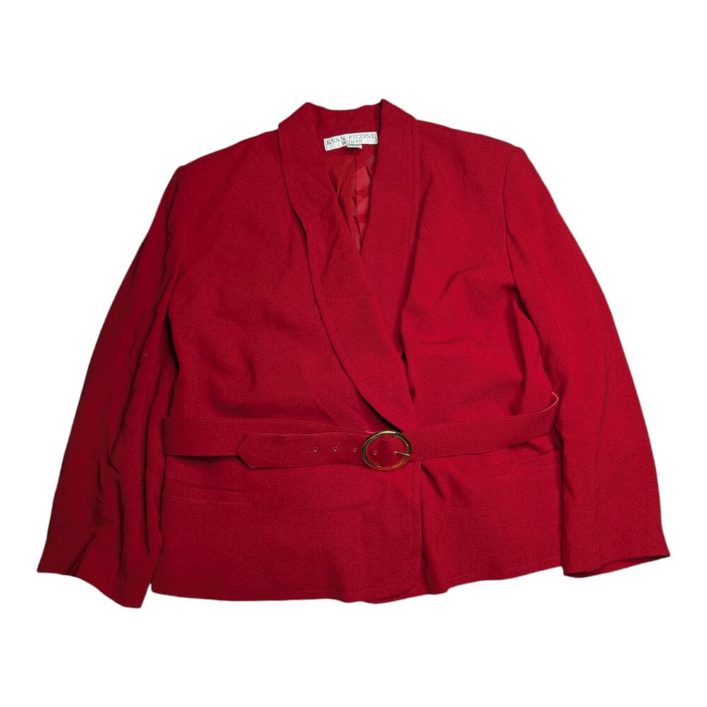 Vtg 1980s Evan Picone Red Double Breasted Belted Classic Blazer Jacket 20W